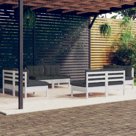 Set mobilier de grădină cu perne, 8 piese, antracit, lemn pin
