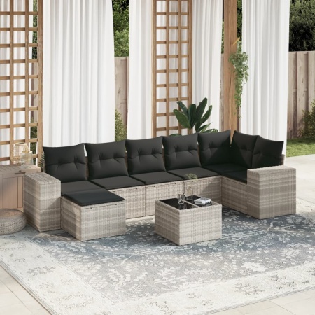 Set mobilier de grădină cu perne, 8 piese gri deschis poliratan