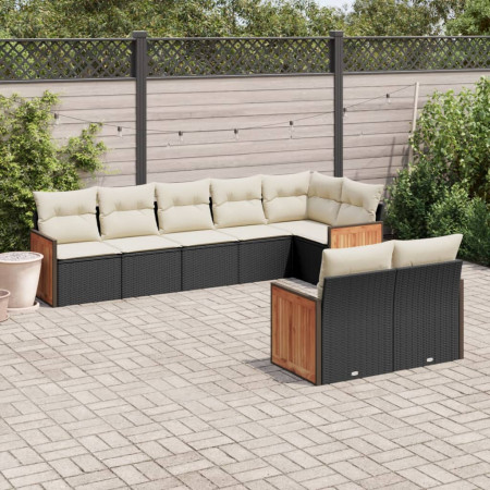 Set mobilier de grădină cu perne, 8 piese, negru, poliratan