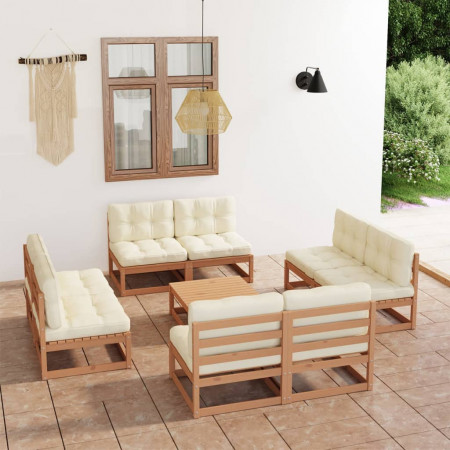 Set mobilier de grădină cu perne, 9 piese, lemn masiv de pin - Img 1