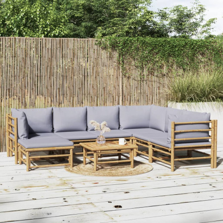 Set mobilier de grădină cu perne gri deschis, 8 piese, bambus