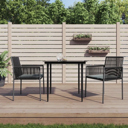 Set mobilier grădină cu perne, 3 piese, negru, poliratan & oțel