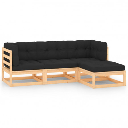 Set mobilier grădină cu perne, 4 piese, lemn masiv de pin