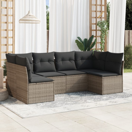 Set mobilier grădină cu perne, 6 piese, gri, poliratan
