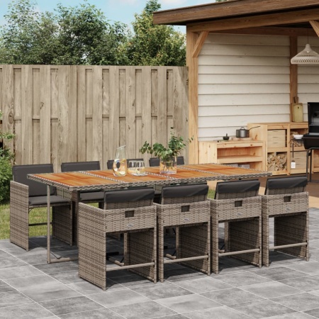Set mobilier grădină cu perne, 9 piese, gri, poliratan