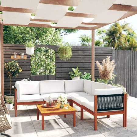 Set mobilier grădină cu perne, crem, 6 piese, lemn masiv acacia