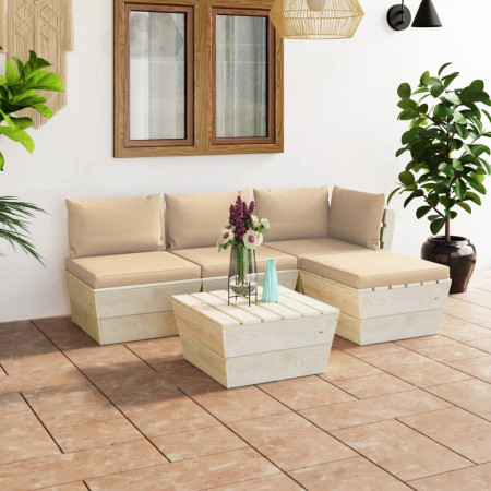 Set mobilier grădină din paleți cu perne, 5 piese, lemn molid