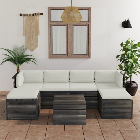 Set mobilier grădină paleți cu perne 7 piese lemn masiv pin