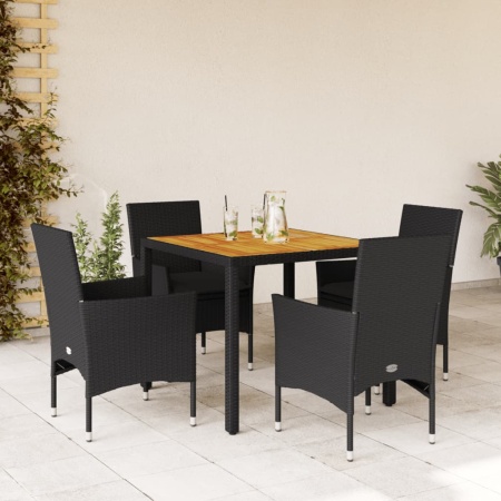 Set mobilier grădină perne 5 piese negru poliratan/lemn acacia
