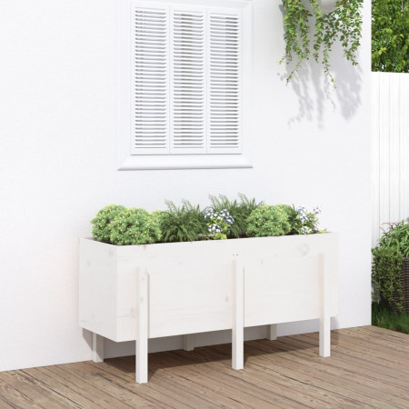 Strat înălțat de grădină, alb, 121x50x57 cm, lemn masiv de pin