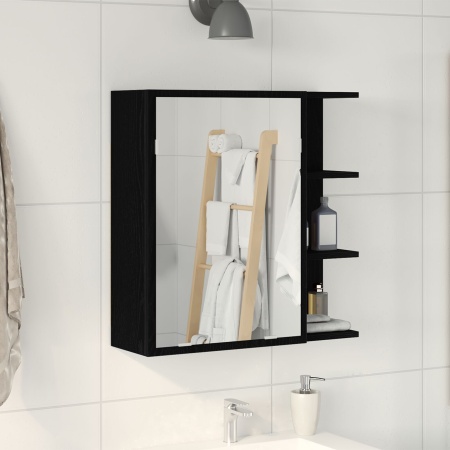 <strong>Cabinet cu oglindă pentru baie Negru Stejar 62,5x20,5x64cm Lemn prelucrat</strong>