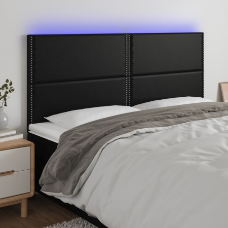 Tăblie cu LED-uri, negru, 160x5x118/128 cm, piele ecologică