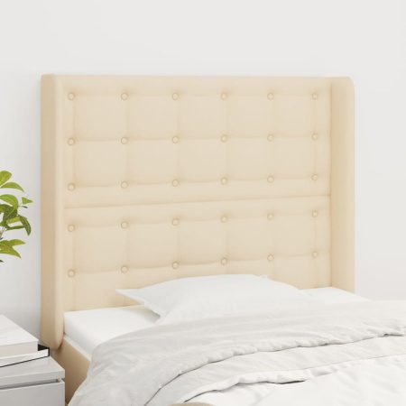 Tăblie de pat cu aripioare, crem, 103x16x118/128 cm, textil