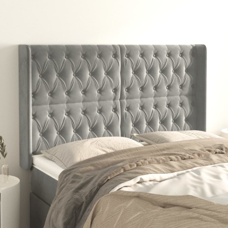 Tăblie de pat cu aripioare gri deschis 147x16x118/128cm catifea
