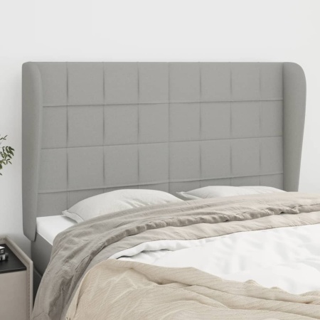 Tăblie de pat cu aripioare gri deschis 147x23x118/128 cm textil