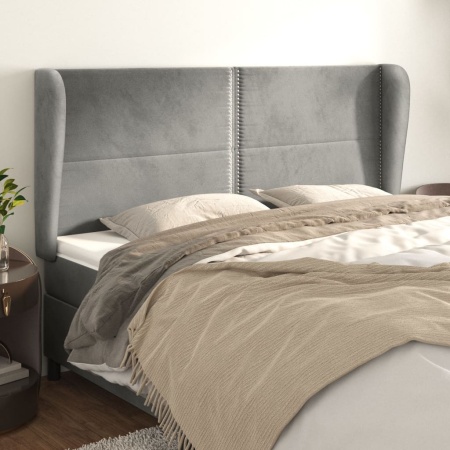 Tăblie de pat cu aripioare gri deschis 183x23x118/128cm catifea