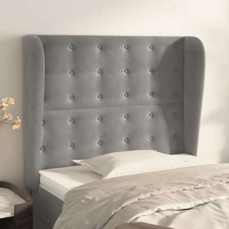 Tăblie de pat cu aripioare gri deschis 93x23x118/128 cm catifea