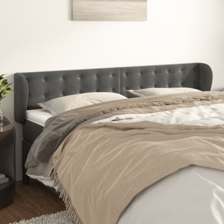 Tăblie de pat cu aripioare gri închis 163x23x78/88 cm catifea