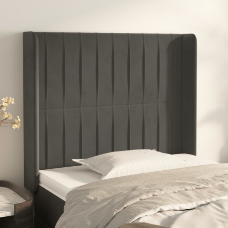 Tăblie de pat cu aripioare gri închis 93x16x118/128 cm catifea