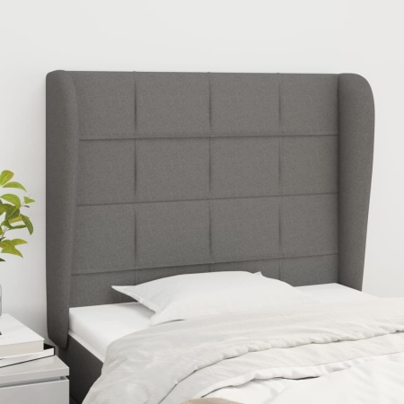 Tăblie de pat cu aripioare gri închis 93x23x118/128 cm textil