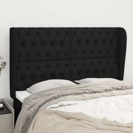 Tăblie de pat cu aripioare, negru, 147x23x118/128 cm, textil