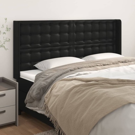 Tăblie de pat cu aripioare, negru, 203x16x118/128 cm, piele eco