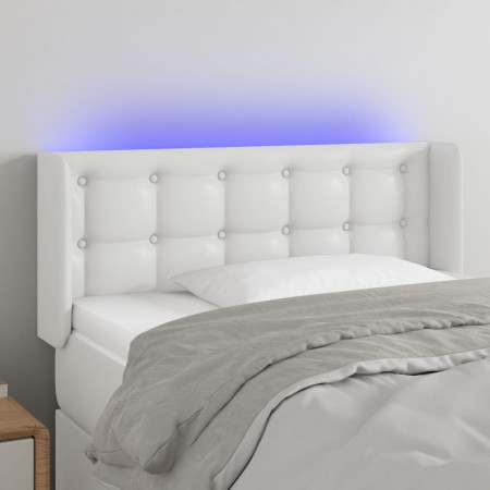 Tăblie de pat cu LED, alb, 103x16x78/88 cm, piele ecologică - Img 1