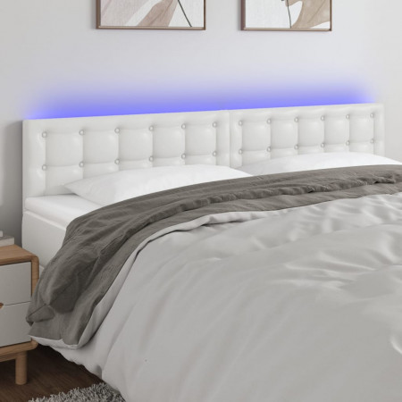 Tăblie de pat cu LED, alb, 200x5x78/88 cm, piele ecologică