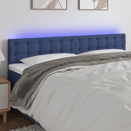 Tăblie de pat cu LED, albastru, 200x5x78/88 cm, textil