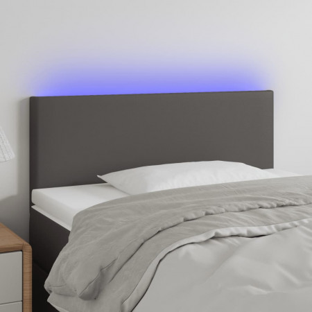 Tăblie de pat cu LED, gri, 100x5x78/88 cm, piele ecologică