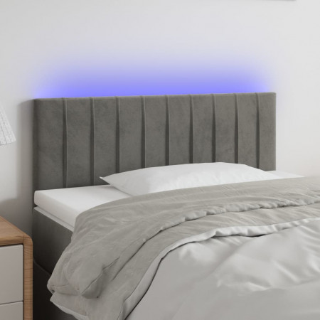 Tăblie de pat cu LED, gri deschis, 100x5x78/88 cm, catifea