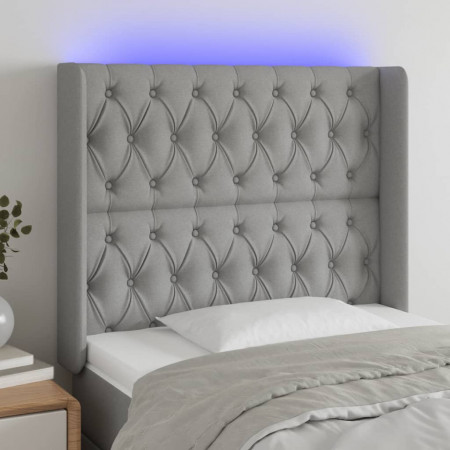 Tăblie de pat cu LED, gri deschis, 103x16x118/128 cm, textil