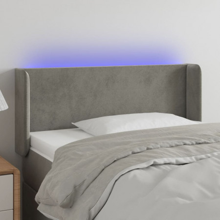 Tăblie de pat cu LED, gri deschis, 103x16x78/88 cm, catifea