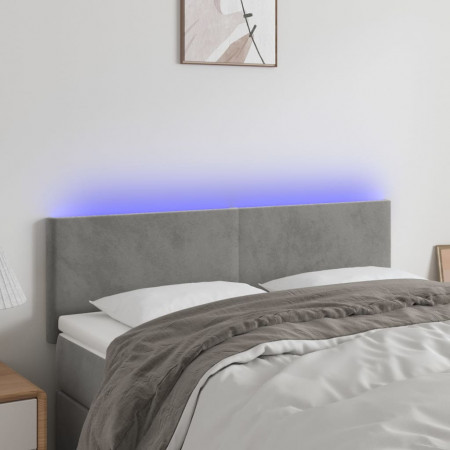Tăblie de pat cu LED, gri deschis, 144x5x78/88 cm, catifea