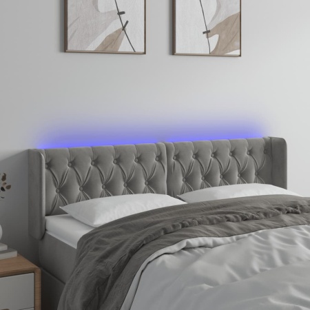 Tăblie de pat cu LED, gri deschis, 147x16x78/88 cm, catifea