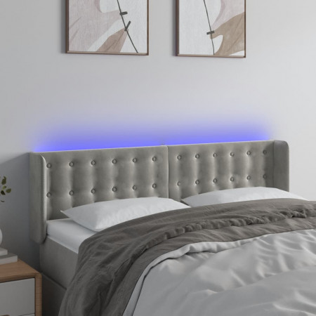 Tăblie de pat cu LED, gri deschis, 147x16x78/88 cm, catifea