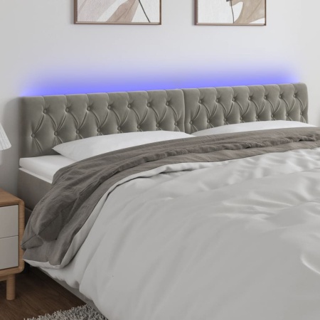 Tăblie de pat cu LED, gri deschis, 180x7x78/88 cm, catifea