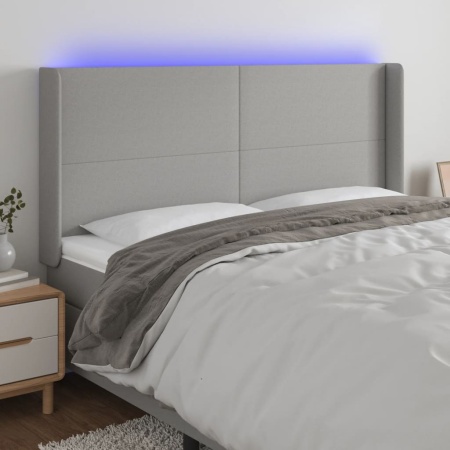 Tăblie de pat cu LED, gri deschis, 183x16x118/128 cm, textil