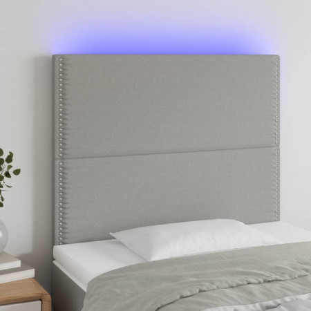 Tăblie de pat cu LED, gri deschis, 80x5x118/128 cm, textil
