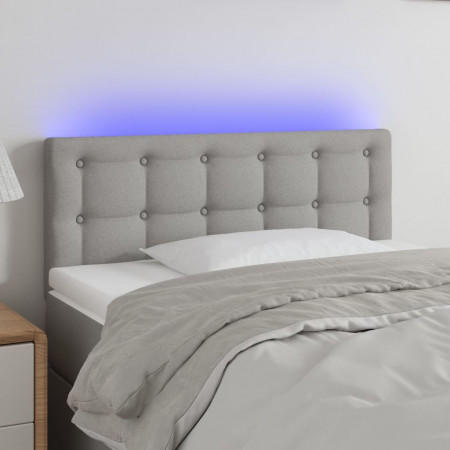Tăblie de pat cu LED, gri deschis, 90x5x78/88 cm, textil