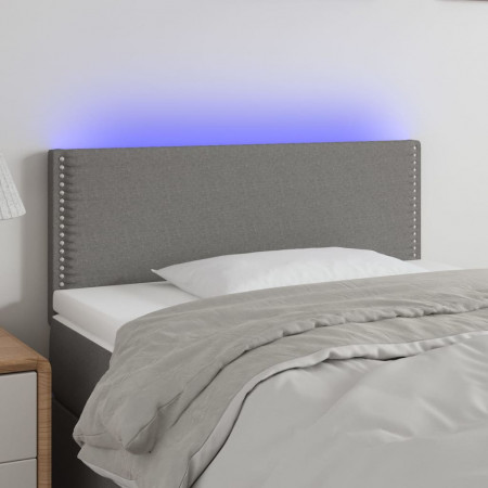 Tăblie de pat cu LED, gri închis, 100x5x78/88 cm, textil