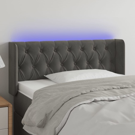 Tăblie de pat cu LED, gri închis, 103x16x78/88 cm, catifea