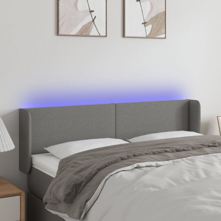 Tăblie de pat cu LED, gri închis, 147x16x78/88 cm, textil