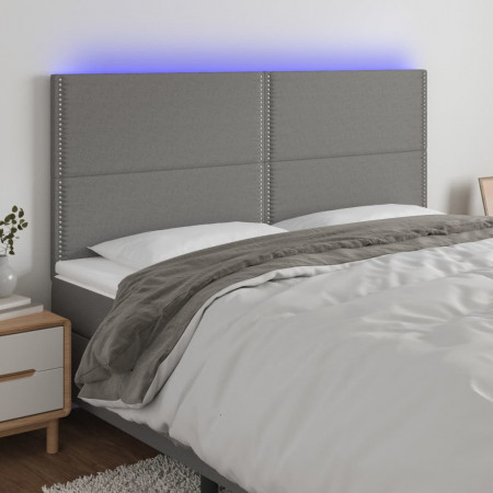 Tăblie de pat cu LED, gri închis, 180x5x118/128 cm, textil