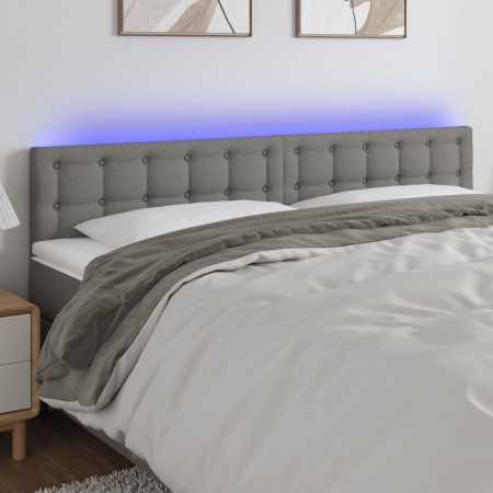 Tăblie de pat cu LED, gri închis, 200x5x78/88 cm, textil