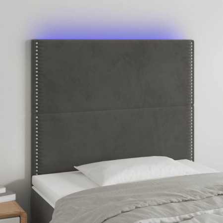 Tăblie de pat cu LED, gri închis, 80x5x118/128 cm, catifea