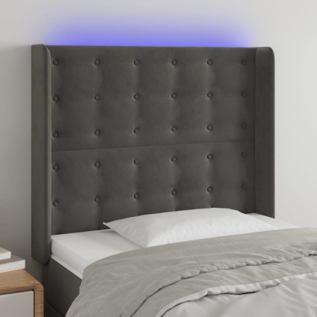 Tăblie de pat cu LED, gri închis, 93x16x118/128 cm, catifea