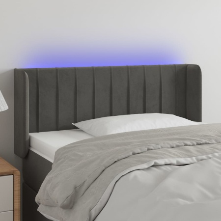 Tăblie de pat cu LED, gri închis, 93x16x78/88 cm, catifea