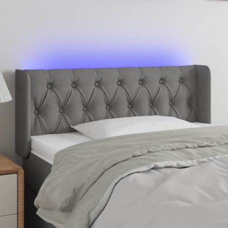 Tăblie de pat cu LED, gri închis, 93x16x78/88 cm, textil