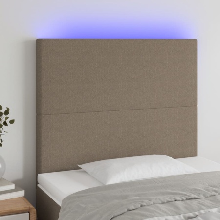 Tăblie de pat cu LED, gri taupe, 90x5x118/128 cm, textil